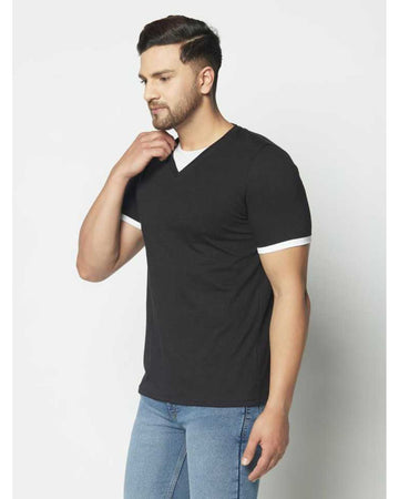 Solid Half Sleeves V-Neck T-shirts For Men's Roposo Clout